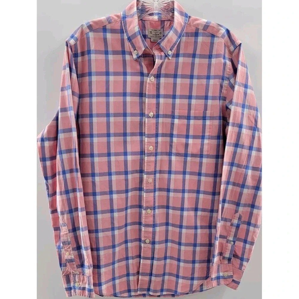 MENS J CREW LIGHTWEIGHT BUTTON‎ UP SHIRT -Pink/Blue Check- SIZE SMALL